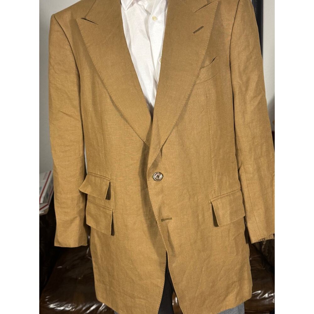 Tom Ford Tobacco Brown Linen Peak Lapel Blazer Suit jacket 56 46R US Shelton